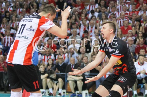  15.04.2015 RZESZOW<br />SIATKOWKA PLUSLIGA 2014/2015 MEN VOLLEYBALL POLAND POLISH PLUS LIGA LEAGUE SEASON 2014/2015 - FINAL 1. MECZ<br />MECZ ASSECO RESOVIA - LOTOS TREFL GDANSK<br />N/Z KRZYSZTOF IGNACZAK FABIAN DRZYZGA RADOSC EMOCJE <br /> 