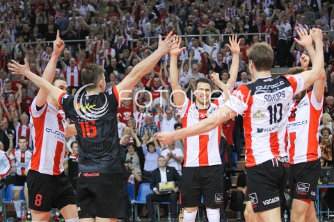  15.04.2015 RZESZOW<br />SIATKOWKA PLUSLIGA 2014/2015 MEN VOLLEYBALL POLAND POLISH PLUS LIGA LEAGUE SEASON 2014/2015 - FINAL 1. MECZ<br />MECZ ASSECO RESOVIA - LOTOS TREFL GDANSK<br />N/Z MARKO IVOVIC FABIAN DRZYZGA RADOSC EMOCJE <br /> 
