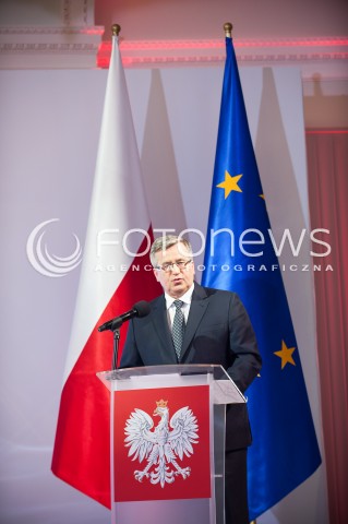  15.04.2015 WARSZAWA<br />PODSUMOWANIE 5 LAT PREZYDENTURY PREZYDENTA BRONISLAWA KOMOROWSKIEGO - LACZY NAS POLSKA<br />N/Z PREZYDENT RP BRONISLAW KOMOROWSKI<br /> 
