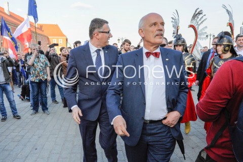 23.04.2015 WARSZAWA <br />WIELKI WIEC WYBORCZY JANUSZA KORWIN MIKKE<br />N/Z JANUSZ KORWIN MIKKE PRZEMYSLAW WIPLER<br /> 