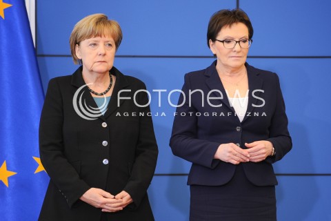  27.04.2015 WARSZAWA<br />POLSKO NIEMIECKIE KONSULTACJE MIEDZYRZADOWE<br />KONFERENCJA PRASOWA<br />N/Z KANCLERZ NIEMIEC ANGELA MERKEL PREMIER EWA KOPACZ<br /> 