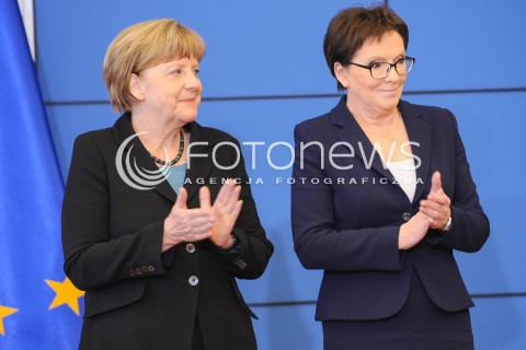  27.04.2015 WARSZAWA<br />POLSKO NIEMIECKIE KONSULTACJE MIEDZYRZADOWE<br />KONFERENCJA PRASOWA<br />N/Z KANCLERZ NIEMIEC ANGELA MERKEL PREMIER EWA KOPACZ<br /> 