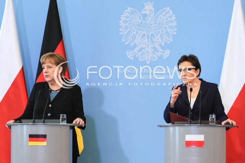  27.04.2015 WARSZAWA<br />POLSKO NIEMIECKIE KONSULTACJE MIEDZYRZADOWE<br />KONFERENCJA PRASOWA<br />N/Z KANCLERZ NIEMIEC ANGELA MERKEL PREMIER EWA KOPACZ<br /> 