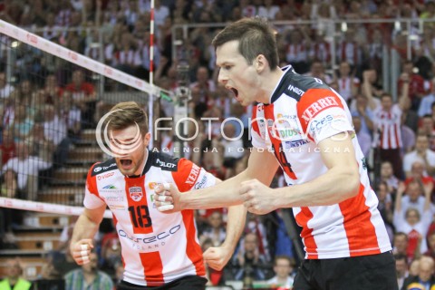 28.04.2015 RZESZOW<br />SIATKOWKA PLUSLIGA 2014/2015 MEN VOLLEYBALL POLAND POLISH PLUS LIGA LEAGUE SEASON 2014/2015 FINAL 3. MECZ<br />MECZ ASSECO RESOVIA - LOTOS TREFL GDANSK<br />N/Z DAWID DRYJA RAFAL BUSZEK RADOSC EMOCJE <br /> 