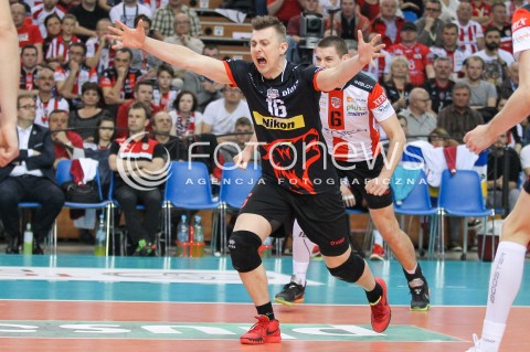  28.04.2015 RZESZOW<br />SIATKOWKA PLUSLIGA 2014/2015 MEN VOLLEYBALL POLAND POLISH PLUS LIGA LEAGUE SEASON 2014/2015 FINAL 3. MECZ<br />MECZ ASSECO RESOVIA - LOTOS TREFL GDANSK<br />N/Z KRZYSZTOF IGNACZAK RADOSC EMOCJE <br /> 