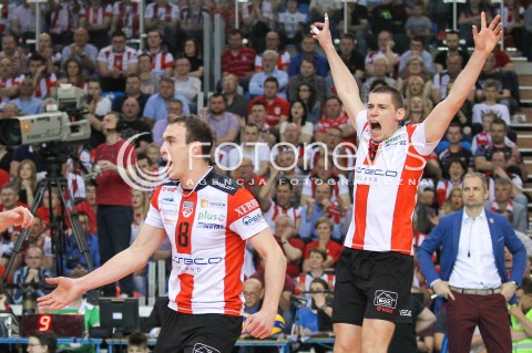  28.04.2015 RZESZOW<br />SIATKOWKA PLUSLIGA 2014/2015 MEN VOLLEYBALL POLAND POLISH PLUS LIGA LEAGUE SEASON 2014/2015 FINAL 3. MECZ<br />MECZ ASSECO RESOVIA - LOTOS TREFL GDANSK<br />N/Z DAWID KONARSKI MARKO IVOVIC RADOSC EMOCJE <br /> 