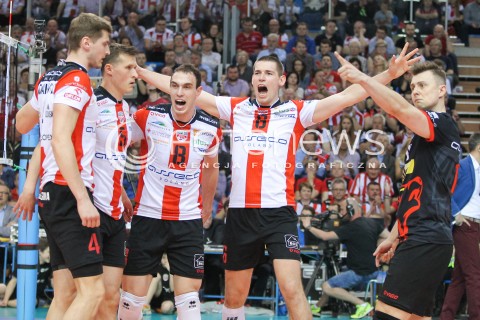  28.04.2015 RZESZOW<br />SIATKOWKA PLUSLIGA 2014/2015 MEN VOLLEYBALL POLAND POLISH PLUS LIGA LEAGUE SEASON 2014/2015 FINAL 3. MECZ<br />MECZ ASSECO RESOVIA - LOTOS TREFL GDANSK<br />N/Z MARKO IVOVIC DAWID KONARSKI KRZYSZTOF IGNACZAK LUKAS TICHACEK RADOSC EMOCJE <br /> 