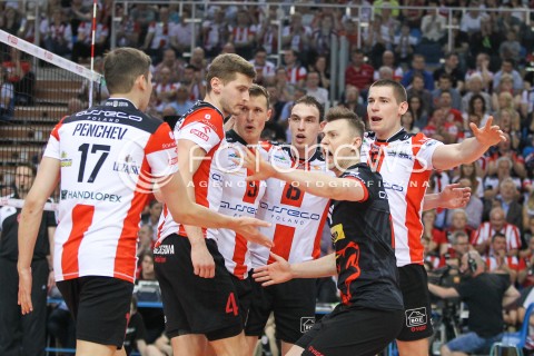  28.04.2015 RZESZOW<br />SIATKOWKA PLUSLIGA 2014/2015 MEN VOLLEYBALL POLAND POLISH PLUS LIGA LEAGUE SEASON 2014/2015 FINAL 3. MECZ<br />MECZ ASSECO RESOVIA - LOTOS TREFL GDANSK<br />N/Z KRZYSZTOF IGNACZAK DAWID KONARSKI MARKO IVOVIC LUKAS TICHACEK PIOTR NOWAKOWSKI RADOSC EMOCJE <br /> 