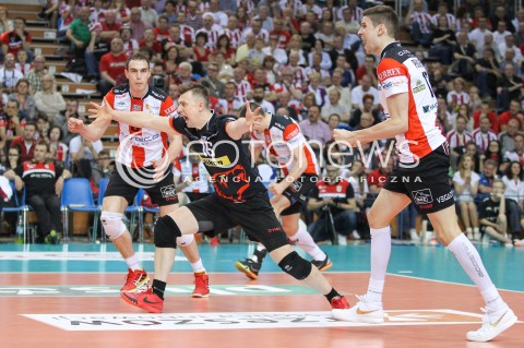  28.04.2015 RZESZOW<br />SIATKOWKA PLUSLIGA 2014/2015 MEN VOLLEYBALL POLAND POLISH PLUS LIGA LEAGUE SEASON 2014/2015 FINAL 3. MECZ<br />MECZ ASSECO RESOVIA - LOTOS TREFL GDANSK<br />N/Z KRZYSZTOF IGNACZAK MARKO IVOVIC RADOSC EMOCJE <br /> 