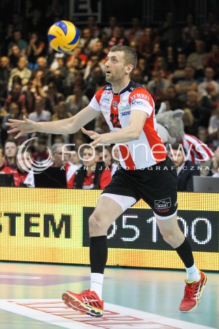  28.04.2015 RZESZOW<br />SIATKOWKA PLUSLIGA 2014/2015 MEN VOLLEYBALL POLAND POLISH PLUS LIGA LEAGUE SEASON 2014/2015 FINAL 3. MECZ<br />MECZ ASSECO RESOVIA - LOTOS TREFL GDANSK<br />N/Z LUKASZ PERLOWSKI SYLWETKA <br /> 