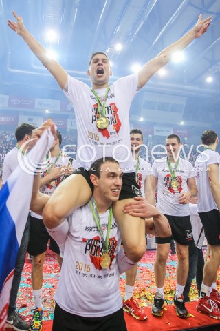  28.04.2015 RZESZOW<br />SIATKOWKA PLUSLIGA 2014/2015 MEN VOLLEYBALL POLAND POLISH PLUS LIGA LEAGUE SEASON 2014/2015 FINAL 3. MECZ<br />MECZ ASSECO RESOVIA - LOTOS TREFL GDANSK<br />N/Z NIKOLAY PENCZEV ( PENCHEV ) MARKO IVOVIC MISTRZ POLSKI 2015 ZWYCIEZCA PLUSLIGI RADOSC WYGRANA ZWYCIESTWO EMOCJE <br /> 