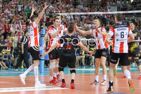 28.04.2015 RZESZOW<br />SIATKOWKA PLUSLIGA 2014/2015 MEN VOLLEYBALL POLAND POLISH PLUS LIGA LEAGUE SEASON 2014/2015 FINAL 3. MECZ<br />MECZ ASSECO RESOVIA - LOTOS TREFL GDANSK<br />N/Z MARKO IVOVIC LUKAS TICHACEK RADOSC EMOCJE <br /> 
