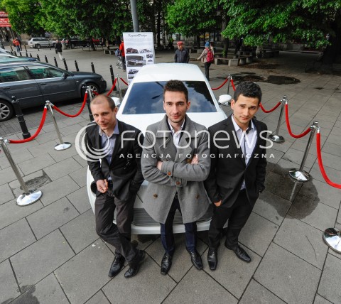  14.05.2015 WARSZAWA <br />PREZENTACJA SAMOCHODU NOWA WARSZAWA<br />N/Z MICHAL KOZIOLEK DAWID OZGA ADAM MALLY<br /> 
