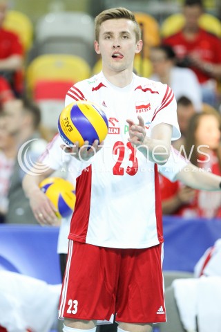  05.06.2015 CZESTOCHOWA<br />SIATKOWKA MEZCZYZN LIGA SWIATOWA 2015 <br />FIVB VOLLEYBALL WORLD LEAGUE 2015 <br />MECZ POLSKA - IRAN ( POLAND - IRAN ) <br />N/Z MATEUSZ BIENIEK SYLWETKA <br /> 