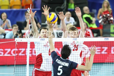  05.06.2015 CZESTOCHOWA<br />SIATKOWKA MEZCZYZN LIGA SWIATOWA 2015 <br />FIVB VOLLEYBALL WORLD LEAGUE 2015 <br />MECZ POLSKA - IRAN ( POLAND - IRAN ) <br />N/Z BARTOSZ KUREK MATEUSZ BIENIEK BLOK<br /> 