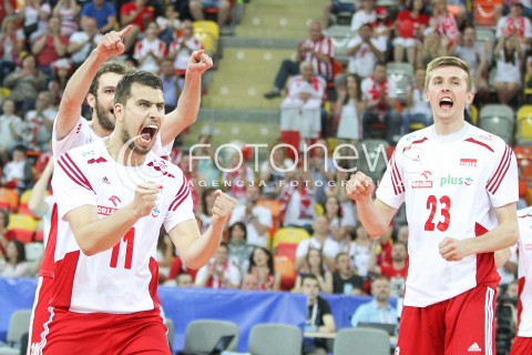  05.06.2015 CZESTOCHOWA<br />SIATKOWKA MEZCZYZN LIGA SWIATOWA 2015 <br />FIVB VOLLEYBALL WORLD LEAGUE 2015 <br />MECZ POLSKA - IRAN ( POLAND - IRAN ) <br />N/Z FABIAN DRZYZGA MATEUSZ BIENIEK RADOSC EMOCJE <br /> 