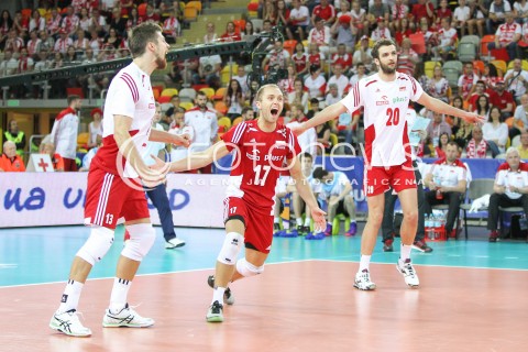  05.06.2015 CZESTOCHOWA<br />SIATKOWKA MEZCZYZN LIGA SWIATOWA 2015 <br />FIVB VOLLEYBALL WORLD LEAGUE 2015 <br />MECZ POLSKA - IRAN ( POLAND - IRAN ) <br />N/Z PAWEL ZATORSKI MATEUSZ MIKA MICHAL KUBIAK RADOSC EMOCJE <br /> 