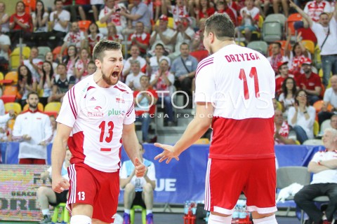  05.06.2015 CZESTOCHOWA<br />SIATKOWKA MEZCZYZN LIGA SWIATOWA 2015 <br />FIVB VOLLEYBALL WORLD LEAGUE 2015 <br />MECZ POLSKA - IRAN ( POLAND - IRAN ) <br />N/Z MICHAL KUBIAK FABIAN DRZYZGA RADOSC EMOCJE <br /> 