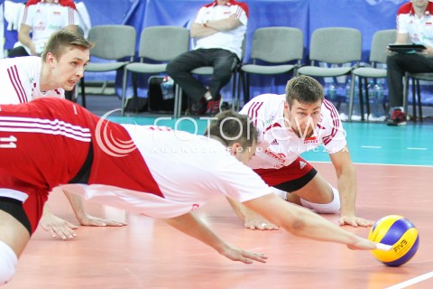 05.06.2015 CZESTOCHOWA<br />SIATKOWKA MEZCZYZN LIGA SWIATOWA 2015 <br />FIVB VOLLEYBALL WORLD LEAGUE 2015 <br />MECZ POLSKA - IRAN ( POLAND - IRAN ) <br />N/Z MATEUSZ BIENIEK FABIAN DRZYZGA MICHAL KUBIAK OBRONA<br /> 