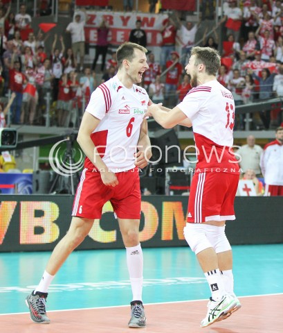  05.06.2015 CZESTOCHOWA<br />SIATKOWKA MEZCZYZN LIGA SWIATOWA 2015 <br />FIVB VOLLEYBALL WORLD LEAGUE 2015 <br />MECZ POLSKA - IRAN ( POLAND - IRAN ) <br />N/Z BARTOSZ KUREK MICHAL KUBIAK RADOSC EMOCJE <br /> 