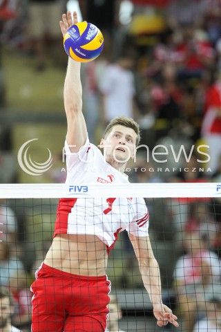  05.06.2015 CZESTOCHOWA<br />SIATKOWKA MEZCZYZN LIGA SWIATOWA 2015 <br />FIVB VOLLEYBALL WORLD LEAGUE 2015 <br />MECZ POLSKA - IRAN ( POLAND - IRAN ) <br />N/Z PIOTR NOWAKOWSKI SYLWETKA ATAK<br /> 