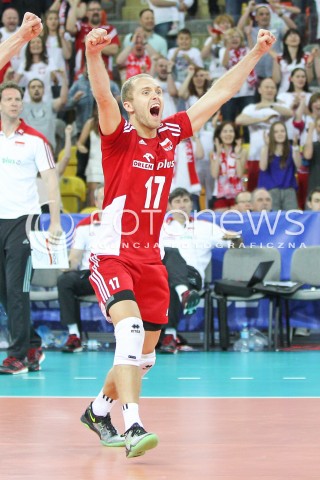  05.06.2015 CZESTOCHOWA<br />SIATKOWKA MEZCZYZN LIGA SWIATOWA 2015 <br />FIVB VOLLEYBALL WORLD LEAGUE 2015 <br />MECZ POLSKA - IRAN ( POLAND - IRAN ) <br />N/Z PAWEL ZATORSKI RADOSC EMOCJE SYLWETKA <br /> 