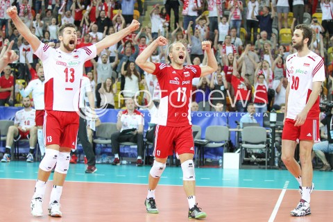  05.06.2015 CZESTOCHOWA<br />SIATKOWKA MEZCZYZN LIGA SWIATOWA 2015 <br />FIVB VOLLEYBALL WORLD LEAGUE 2015 <br />MECZ POLSKA - IRAN ( POLAND - IRAN ) <br />N/Z MICHAL KUBIAK PAWEL ZATORSKI MATEUSZ MIKA RADOSC EMOCJE SYLWETKA <br /> 
