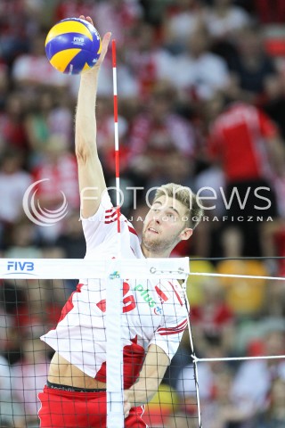  05.06.2015 CZESTOCHOWA<br />SIATKOWKA MEZCZYZN LIGA SWIATOWA 2015 <br />FIVB VOLLEYBALL WORLD LEAGUE 2015 <br />MECZ POLSKA - IRAN ( POLAND - IRAN ) <br />N/Z BARTOSZ BEDNORZ SYLWETKA ATAK<br /> 