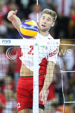  05.06.2015 CZESTOCHOWA<br />SIATKOWKA MEZCZYZN LIGA SWIATOWA 2015 <br />FIVB VOLLEYBALL WORLD LEAGUE 2015 <br />MECZ POLSKA - IRAN ( POLAND - IRAN ) <br />N/Z BARTOSZ BEDNORZ SYLWETKA ATAK<br /> 