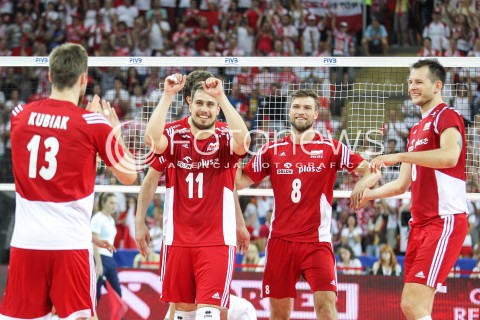  06.06.2015 CZESTOCHOWA<br />SIATKOWKA MEZCZYZN LIGA SWIATOWA 2015 <br />FIVB VOLLEYBALL WORLD LEAGUE 2015 <br />MECZ POLSKA - IRAN ( POLAND - IRAN ) <br />N/Z FABIAN DRZYZGA ANDRZEJ WRONA BARTOSZ KUREK RADOSC EMOCJE <br /> 