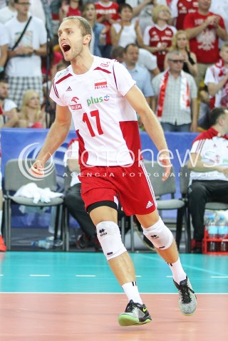 06.06.2015 CZESTOCHOWA<br />SIATKOWKA MEZCZYZN LIGA SWIATOWA 2015 <br />FIVB VOLLEYBALL WORLD LEAGUE 2015 <br />MECZ POLSKA - IRAN ( POLAND - IRAN ) <br />N/Z PAWEL ZATORSKI RADOSC EMOCJE SYLWETKA <br /> 