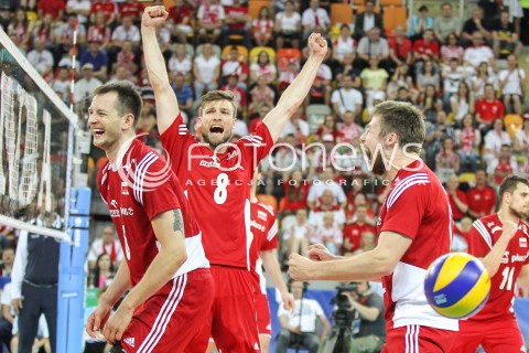  06.06.2015 CZESTOCHOWA<br />SIATKOWKA MEZCZYZN LIGA SWIATOWA 2015 <br />FIVB VOLLEYBALL WORLD LEAGUE 2015 <br />MECZ POLSKA - IRAN ( POLAND - IRAN ) <br />N/Z ANDRZEJ WRONA BARTOSZ KUREK RADOSC EMOCJE <br /> 