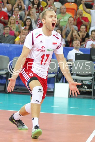  06.06.2015 CZESTOCHOWA<br />SIATKOWKA MEZCZYZN LIGA SWIATOWA 2015 <br />FIVB VOLLEYBALL WORLD LEAGUE 2015 <br />MECZ POLSKA - IRAN ( POLAND - IRAN ) <br />N/Z PAWEL ZATORSKI RADOSC EMOCJE SYLWETKA <br /> 
