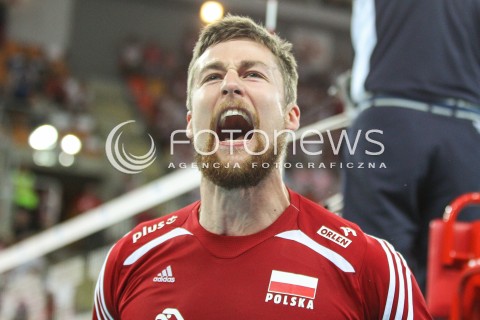 06.06.2015 CZESTOCHOWA<br />SIATKOWKA MEZCZYZN LIGA SWIATOWA 2015 <br />FIVB VOLLEYBALL WORLD LEAGUE 2015 <br />MECZ POLSKA - IRAN ( POLAND - IRAN ) <br />N/Z MICHAL KUBIAK RADOSC EMOCJE SYLWETKA <br /> 