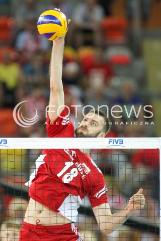  06.06.2015 CZESTOCHOWA<br />SIATKOWKA MEZCZYZN LIGA SWIATOWA 2015 <br />FIVB VOLLEYBALL WORLD LEAGUE 2015 <br />MECZ POLSKA - IRAN ( POLAND - IRAN ) <br />N/Z MARCIN MOZDZONEK SYLWETKA ATAK<br /> 