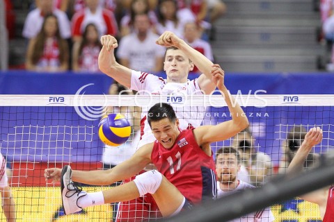  03.07.2015 KRAKOW <br />SIATKOWKA MEZCZYZN LIGA SWIATOWA 2015 <br />FIVB VOLLEYBALL WORLD LEAGUE 2015 <br />MECZ POLSKA - USA ( POLAND - UNITED STATES ) <br />N/Z PIOTR NOWAKOWSKI MICAH CHRISTENSON <br /> 