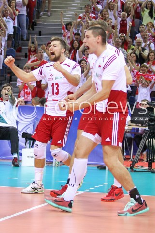  03.07.2015 KRAKOW <br />SIATKOWKA MEZCZYZN LIGA SWIATOWA 2015 <br />FIVB VOLLEYBALL WORLD LEAGUE 2015 <br />MECZ POLSKA - USA ( POLAND - UNITED STATES ) <br />N/Z MICHAL KUBIAK RADOSC EMOCJE <br /> 
