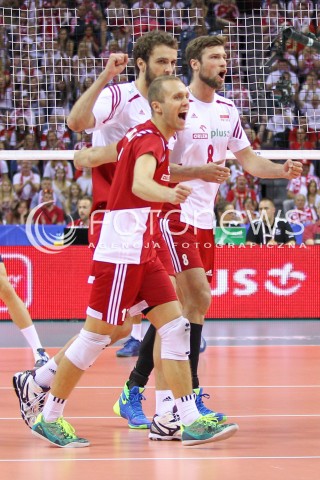  03.07.2015 KRAKOW <br />SIATKOWKA MEZCZYZN LIGA SWIATOWA 2015 <br />FIVB VOLLEYBALL WORLD LEAGUE 2015 <br />MECZ POLSKA - USA ( POLAND - UNITED STATES ) <br />N/Z PAWEL ZATORSKI ANDRZEJ WRONA RADOSC EMOCJE <br /> 