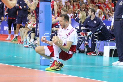  03.07.2015 KRAKOW <br />SIATKOWKA MEZCZYZN LIGA SWIATOWA 2015 <br />FIVB VOLLEYBALL WORLD LEAGUE 2015 <br />MECZ POLSKA - USA ( POLAND - UNITED STATES ) <br />N/Z BARTOSZ KUREK RADOSC EMOCJE <br /> 