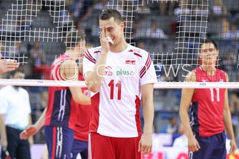  03.07.2015 KRAKOW <br />SIATKOWKA MEZCZYZN LIGA SWIATOWA 2015 <br />FIVB VOLLEYBALL WORLD LEAGUE 2015 <br />MECZ POLSKA - USA ( POLAND - UNITED STATES ) <br />N/Z FABIAN DRZYZGA SYLWETKA FUCKER FUCK OFF<br /> 