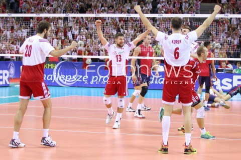  03.07.2015 KRAKOW <br />SIATKOWKA MEZCZYZN LIGA SWIATOWA 2015 <br />FIVB VOLLEYBALL WORLD LEAGUE 2015 <br />MECZ POLSKA - USA ( POLAND - UNITED STATES ) <br />N/Z MICHAL KUBIAK RADOSC EMOCJE <br /> 