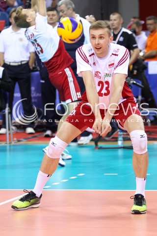  03.07.2015 KRAKOW <br />
SIATKOWKA MEZCZYZN LIGA SWIATOWA 2015 <br />
FIVB VOLLEYBALL WORLD LEAGUE 2015 <br />
MECZ POLSKA - USA ( POLAND - UNITED STATES ) <br />
N/Z MATEUSZ BIENIEK SYLWETKA <br />
 