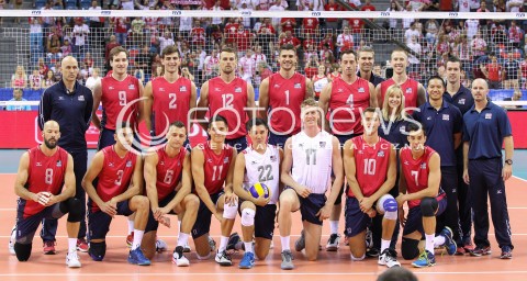  03.07.2015 KRAKOW <br />
SIATKOWKA MEZCZYZN LIGA SWIATOWA 2015 <br />
FIVB VOLLEYBALL WORLD LEAGUE 2015 <br />
MECZ POLSKA - USA ( POLAND - UNITED STATES ) <br />
N/Z REPREZENTACJA USA ZDJECIE GRUPOWE GRUPOWKA TEAM GROUP PHOTO<br />
 