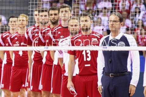  04.07.2015 KRAKOW <br />SIATKOWKA MEZCZYZN LIGA SWIATOWA 2015 <br />FIVB VOLLEYBALL WORLD LEAGUE 2015 <br />MECZ POLSKA - USA ( POLAND - UNITED STATES ) <br />N/Z REPREZENTACJA POLSKI HYMN MICHAL KUBIAK PIOTR GACEK PIOTR NOWAKOWSKI <br /> 
