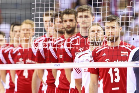  04.07.2015 KRAKOW <br />SIATKOWKA MEZCZYZN LIGA SWIATOWA 2015 <br />FIVB VOLLEYBALL WORLD LEAGUE 2015 <br />MECZ POLSKA - USA ( POLAND - UNITED STATES ) <br />N/Z REPREZENTACJA POLSKI HYMN MICHAL KUBIAK PIOTR GACEK PIOTR NOWAKOWSKI <br /> 