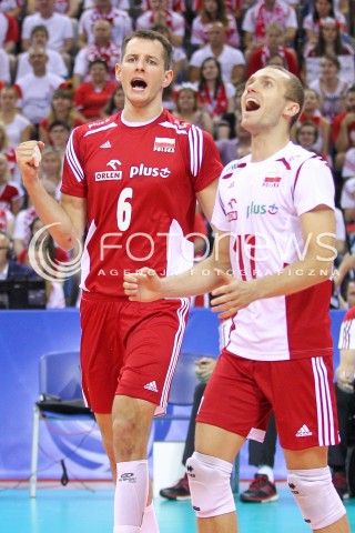  04.07.2015 KRAKOW <br />SIATKOWKA MEZCZYZN LIGA SWIATOWA 2015 <br />FIVB VOLLEYBALL WORLD LEAGUE 2015 <br />MECZ POLSKA - USA ( POLAND - UNITED STATES ) <br />N/Z BARTOSZ KUREK PAWEL ZATORSKI RADOSC EMOCJE <br /> 