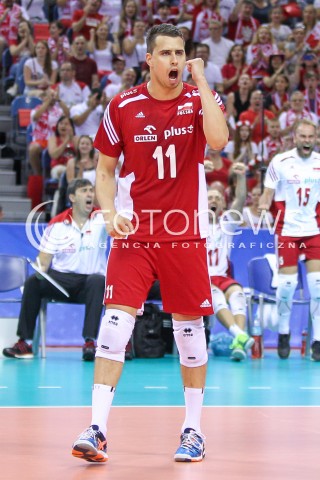  04.07.2015 KRAKOW <br />SIATKOWKA MEZCZYZN LIGA SWIATOWA 2015 <br />FIVB VOLLEYBALL WORLD LEAGUE 2015 <br />MECZ POLSKA - USA ( POLAND - UNITED STATES ) <br />N/Z FABIAN DRZYZGA RADOSC EMOCJE SYLWETKA <br /> 