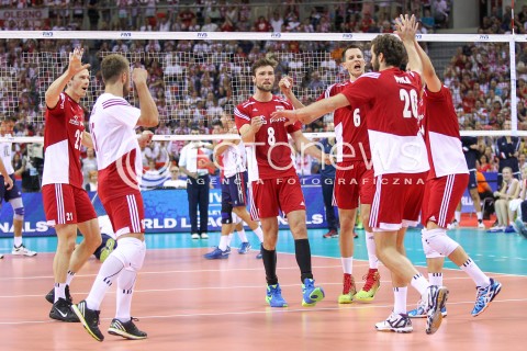  04.07.2015 KRAKOW <br />SIATKOWKA MEZCZYZN LIGA SWIATOWA 2015 <br />FIVB VOLLEYBALL WORLD LEAGUE 2015 <br />MECZ POLSKA - USA ( POLAND - UNITED STATES ) <br />N/Z ANDRZEJ WRONA BARTOSZ KUREK RADOSC EMOCJE <br /> 