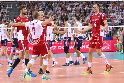  04.07.2015 KRAKOW <br />SIATKOWKA MEZCZYZN LIGA SWIATOWA 2015 <br />FIVB VOLLEYBALL WORLD LEAGUE 2015 <br />MECZ POLSKA - USA ( POLAND - UNITED STATES ) <br />N/Z BARTOSZ KUREK RADOSC EMOCJE <br /> 