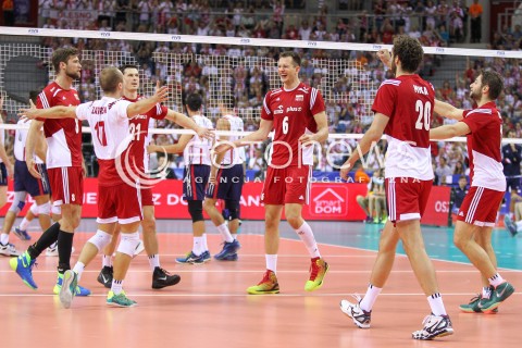  04.07.2015 KRAKOW <br />SIATKOWKA MEZCZYZN LIGA SWIATOWA 2015 <br />FIVB VOLLEYBALL WORLD LEAGUE 2015 <br />MECZ POLSKA - USA ( POLAND - UNITED STATES ) <br />N/Z BARTOSZ KUREK RADOSC EMOCJE <br /> 